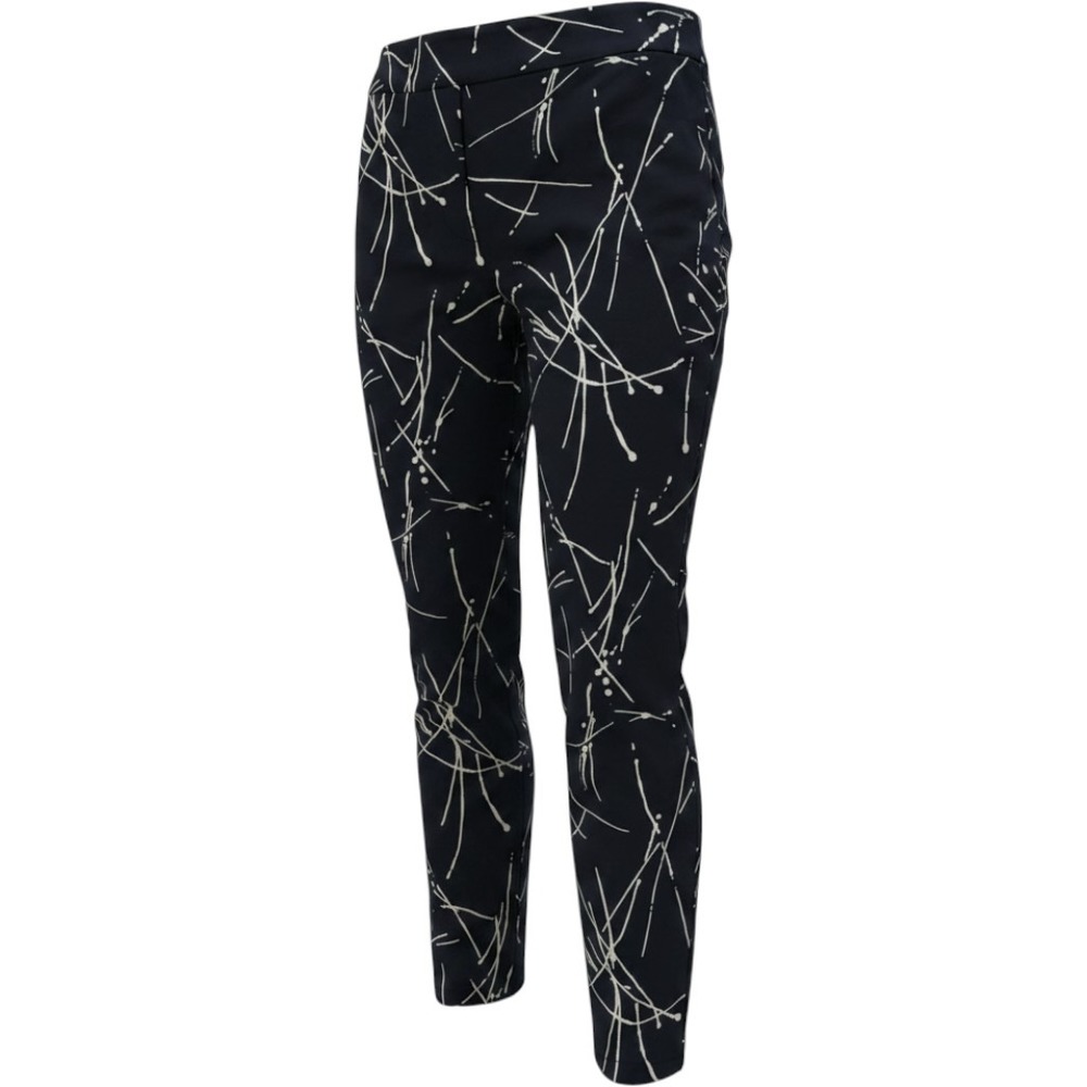 Krazy‎ Larry Pull-On Ankle Pants Navy Blue White Splatter Print Stretch Size 14